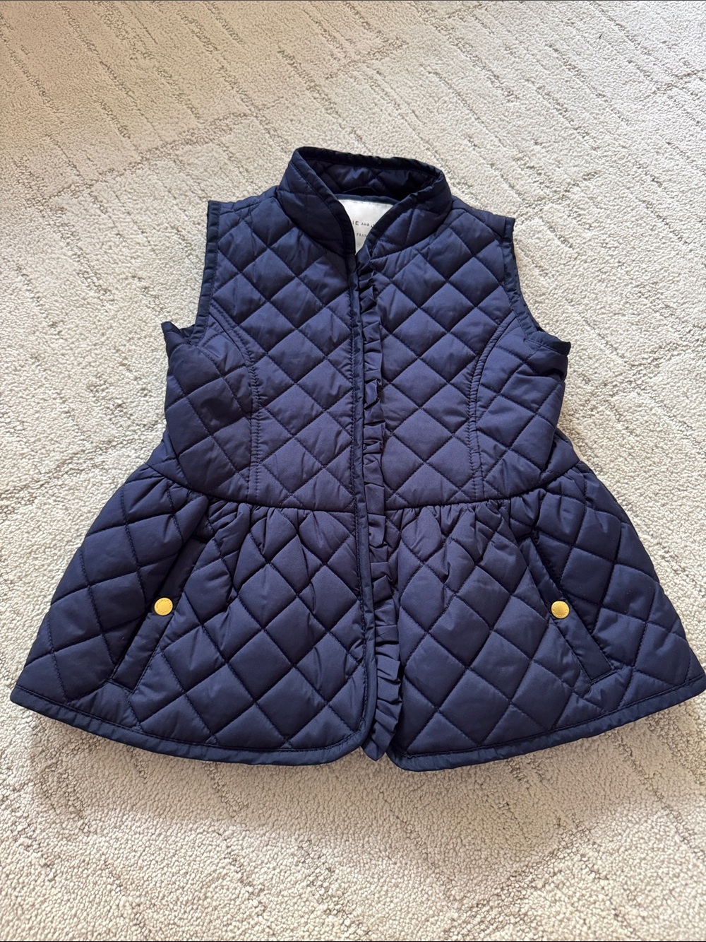 Janie and Jack Navy Quilted Peplum Vest with Gold Buttons